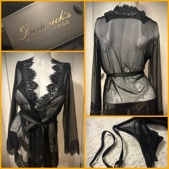 Frederick's of Hollywood Sheer Black Lace Robe Set NWT - Picture 1 of 8